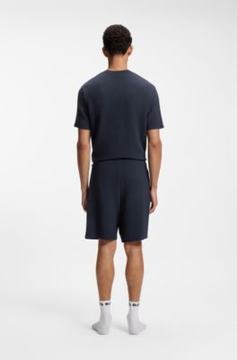 Shorts de pijama en tejido otomano con logo bordado, Azul oscuro