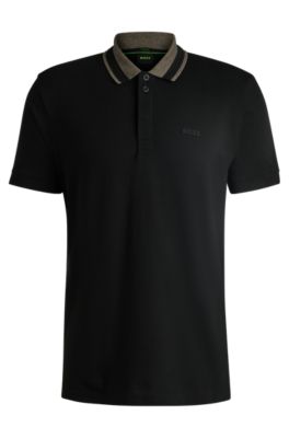 Polo de algod&oacute;n el&aacute;stico con detalle de logo, Negro