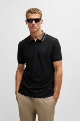 Polo de algod&oacute;n el&aacute;stico con detalle de logo, Negro