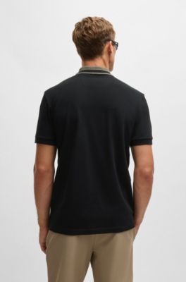 Polo de algod&oacute;n el&aacute;stico con detalle de logo, Negro