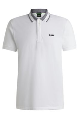 Polo en coton stretch avec logo, Blanc