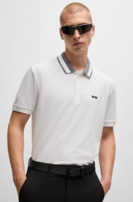 Polo en coton stretch avec logo, Blanc