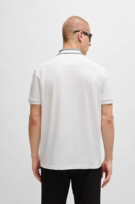 Polo en coton stretch avec logo, Blanc