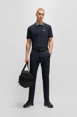 Polo en coton stretch avec logo, Bleu fonc&eacute;