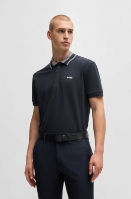 Polo en coton stretch avec logo, Bleu fonc&eacute;