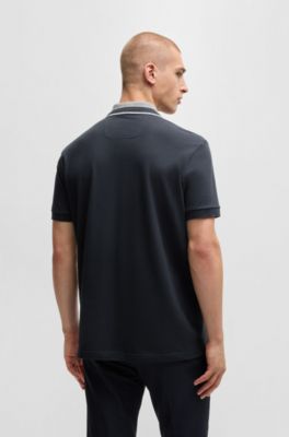 Polo en coton stretch avec logo, Bleu fonc&eacute;