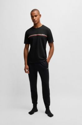 BOSS Tshirt de pyjama en coton stretch à logo et rayures