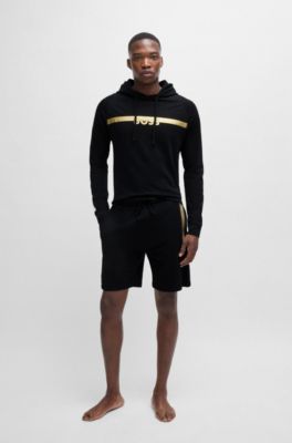Cotton-terry regular-fit hoodie with foil-print logo, Black