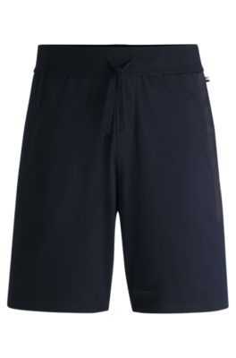 Hugo Boss Cotton-terry Shorts With Metallic Logo In Dark Blue