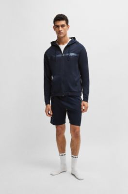 Short en molleton de coton avec logo m&eacute;tallique, Bleu fonc&eacute;