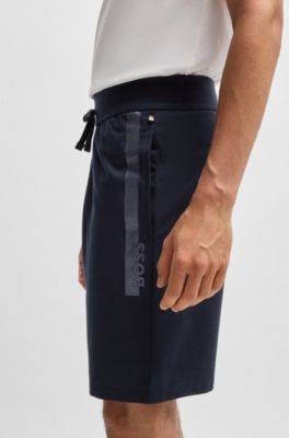 Short en molleton de coton avec logo m&eacute;tallique, Bleu fonc&eacute;