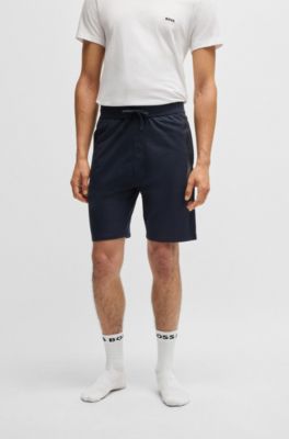 Short en molleton de coton avec logo m&eacute;tallique, Bleu fonc&eacute;