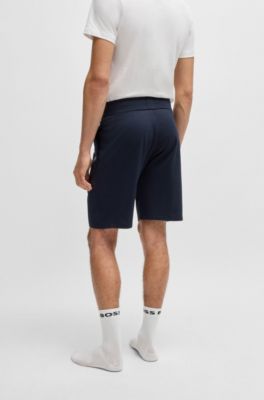 Short en molleton de coton avec logo m&eacute;tallique, Bleu fonc&eacute;