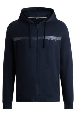 Hugo Boss Cotton-terry Zip-up Hoodie With Foil-print Logo In Dark Blue