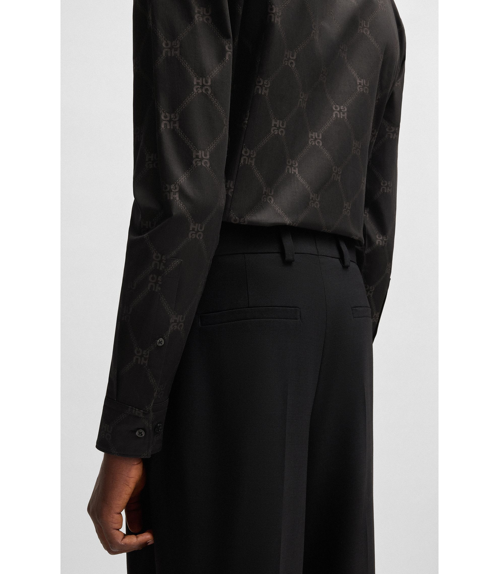 HUGO - Slim-fit shirt with signature jacquard chain motif HUGO - Slim-fit shirt with signature jacquard chain motif