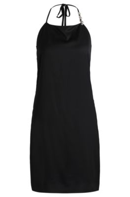 Hugo Boss Halter-strap Dress In Satin With Crystal Trim In Black