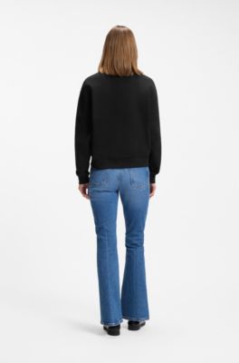 Sudadera de felpa de algod&oacute;n con bordado de logo apilado, Negro