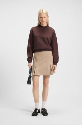 Sudadera de felpa de algod&oacute;n con bordado de logo apilado, Marr&oacute;n oscuro