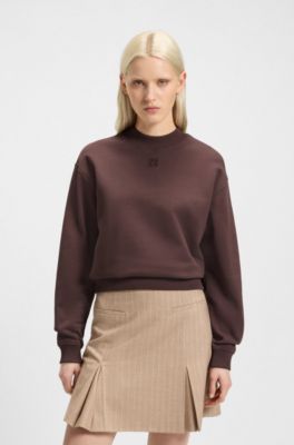 Sudadera de felpa de algod&oacute;n con bordado de logo apilado, Marr&oacute;n oscuro