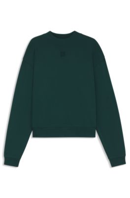 Sudadera de felpa de algod&oacute;n con bordado de logo apilado, Verde oscuro