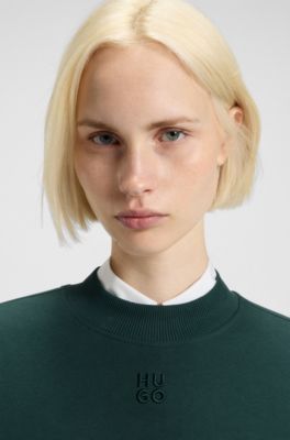 Sudadera de felpa de algod&oacute;n con bordado de logo apilado, Verde oscuro