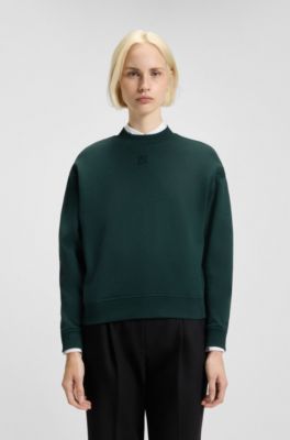 Sudadera de felpa de algod&oacute;n con bordado de logo apilado, Verde oscuro