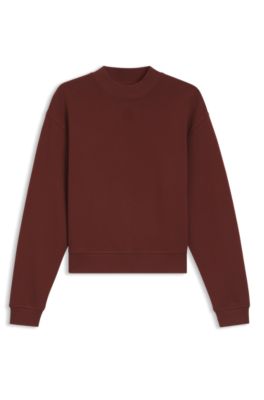 Sudadera de felpa de algod&oacute;n con bordado de logo apilado, Desbordamiento marr&oacute;n