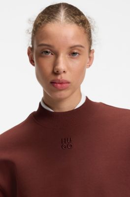 Cotton-terry sweatshirt with stacked-logo embroidery, Brown
