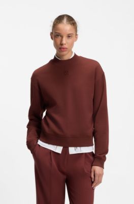 Cotton-terry sweatshirt with stacked-logo embroidery, Brown