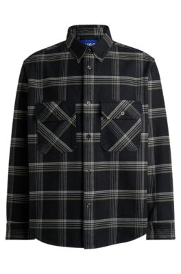 Hugo Boss Oversize-fit Shirt In Checked Cotton Twill In Black