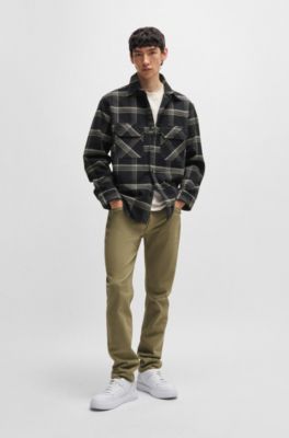 Camisa oversize fit en sarga de algod&oacute;n a cuadros pr&iacute;ncipe de Gales, Negro