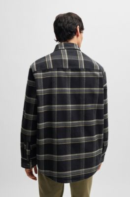 Camisa oversize fit en sarga de algod&oacute;n a cuadros pr&iacute;ncipe de Gales, Negro
