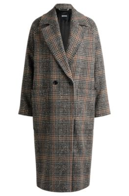 Hugo Boss Loose-fit Double-breasted Coat In Glen-check Tweed In Patterned