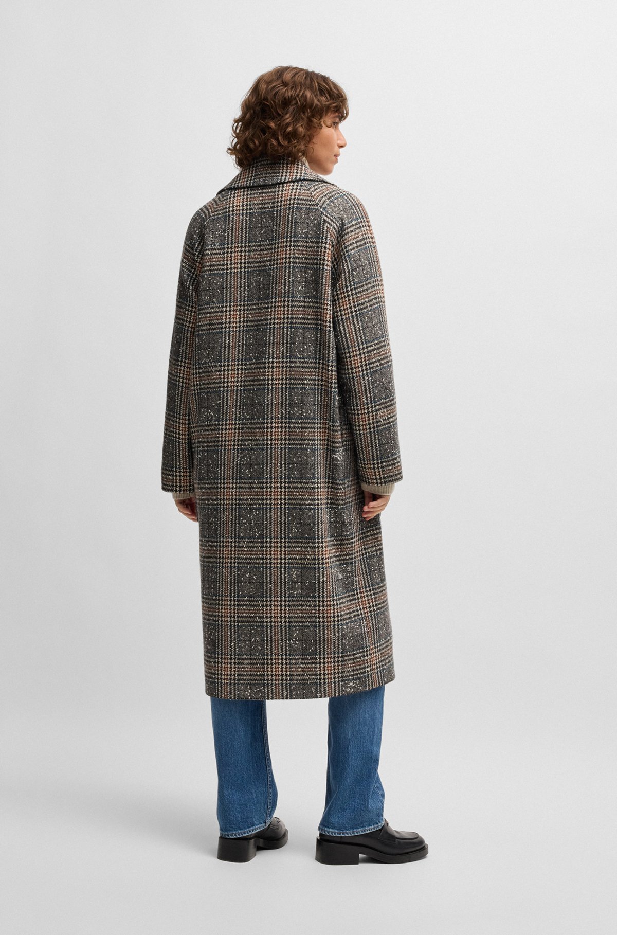BOSS - Loose-fit double-breasted coat in Glen-check tweed BOSS - Loose-fit double-breasted coat in Glen-check tweed