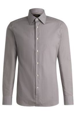 Slim-fit shirt in patterned cotton, Beige