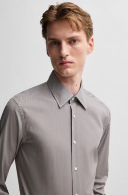 Slim-fit shirt in patterned cotton, Beige