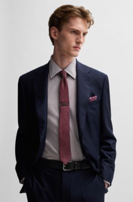 Slim-fit shirt in patterned cotton, Beige