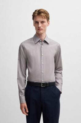 Slim-fit shirt in patterned cotton, Beige