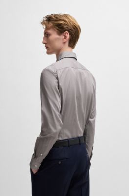 Slim-fit shirt in patterned cotton, Beige