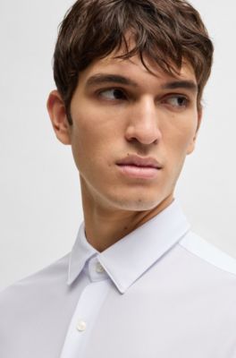 Camisa slim fit de punto t&eacute;cnico estructurado, Blanco