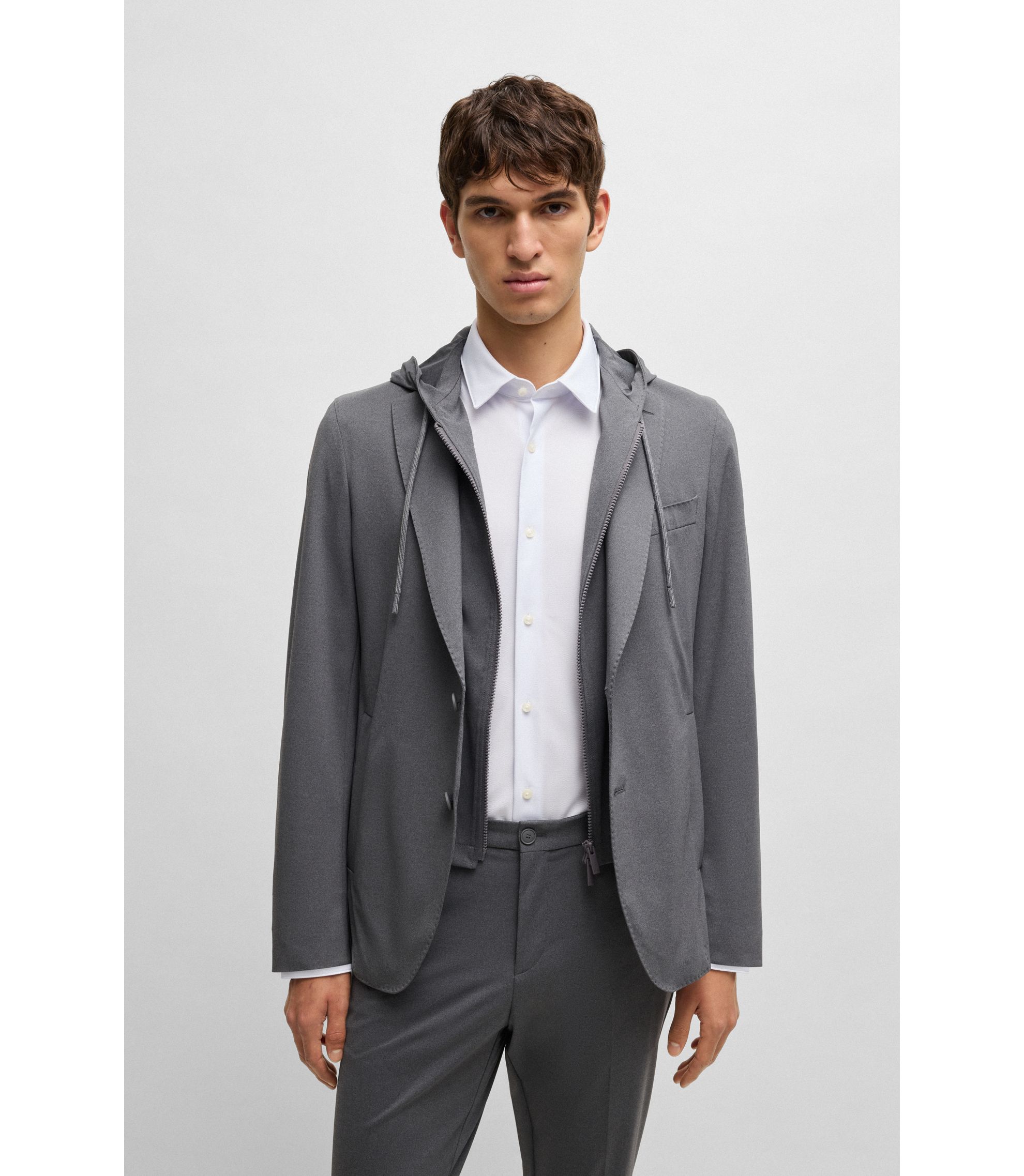 BOSS - Slim-fit shirt in performance structured jersey - White