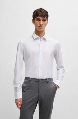 Camisa slim fit de punto t&eacute;cnico estructurado, Blanco