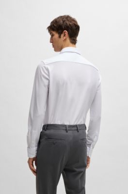Camisa slim fit de punto t&eacute;cnico estructurado, Blanco