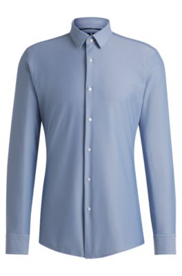 Camisa slim fit de punto t&eacute;cnico estructurado, Celeste