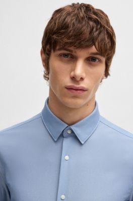 Camisa slim fit de punto t&eacute;cnico estructurado, Celeste