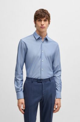Camisa slim fit de punto t&eacute;cnico estructurado, Celeste