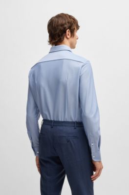 Camisa slim fit de punto t&eacute;cnico estructurado, Celeste