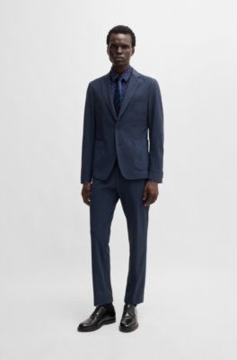 Slim-fit shirt in printed performance-stretch jersey, Dark Blue