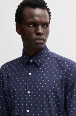 Slim-fit shirt in printed performance-stretch jersey, Dark Blue
