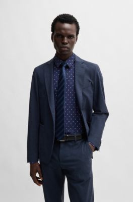 Slim-fit shirt in printed performance-stretch jersey, Dark Blue